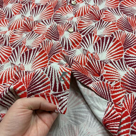Tommy‎ Bahama Silk Short Sleeve Pattern Button Up Shirt Men’s M Color Red/Orange - Picture 2 of 6
